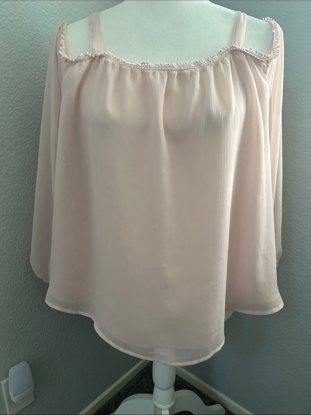 Express Pale Pink Off-Shoulder Chiffon Blouse